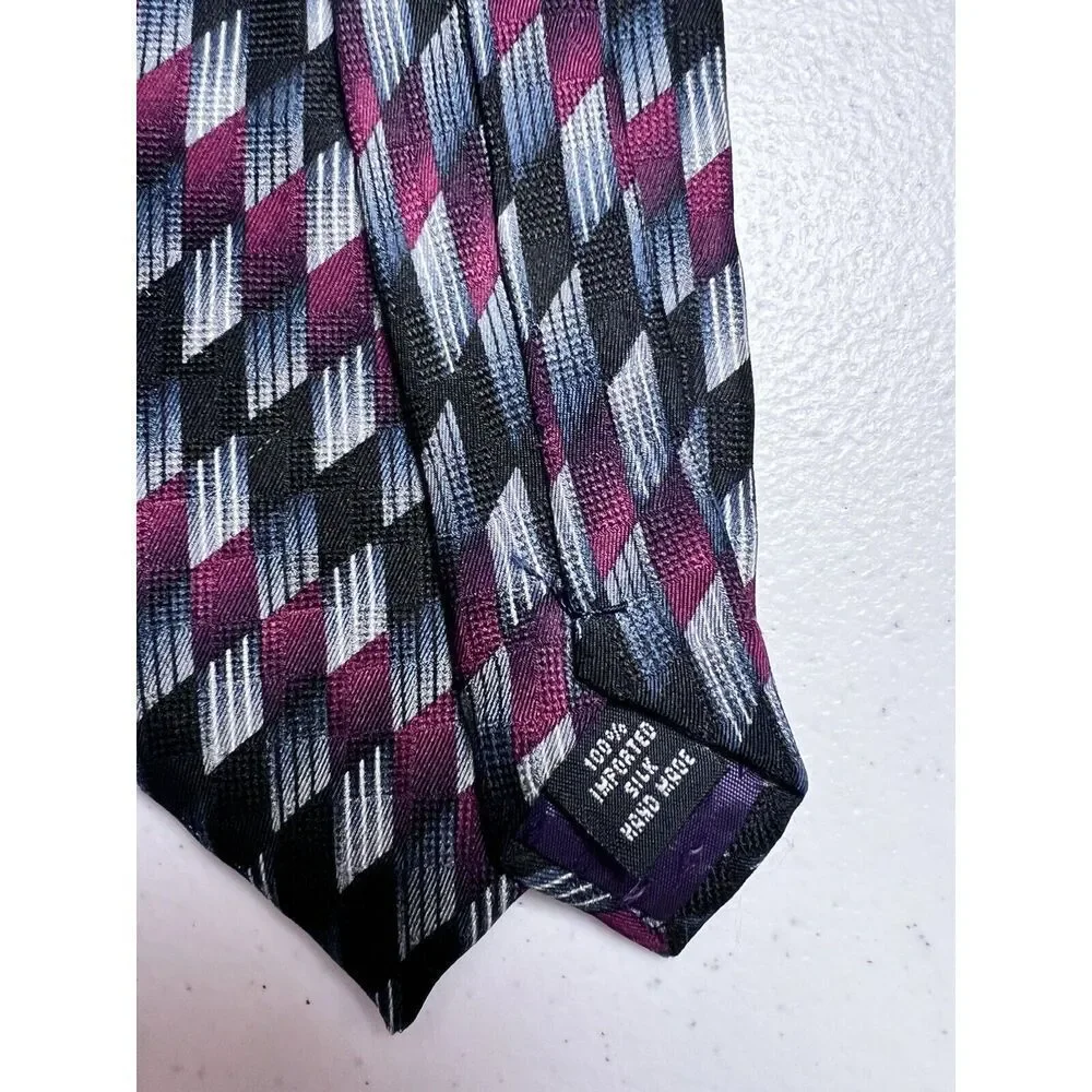 Louis Roth Geometric Tie‎ 100 % Silk Blue Red 4” Wide